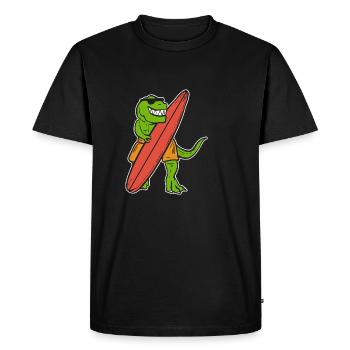Dino Surfer Surfer Gift - Men's Premium Organic T-Shirt - black - Front - Nico (187cm)