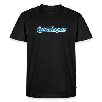 Lettrage de Copenhague Graphique bleu-blanc - T-shirt Premium bio Homme - noir - Devant - Nico (187cm)