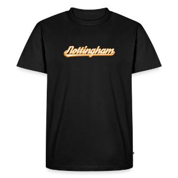 Nottingham Orange Script - Men's Premium Organic T-Shirt - black - Front - Nico (187cm)