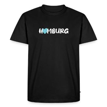 Hambourg Coeur Écailles Motif Poisson Éventail Port Hanse - T-shirt Premium bio Homme - noir - Devant - Nico (187cm)