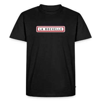 Panneau d'entrée de ville de La Rochelle, Charente - T-shirt Premium bio Homme - noir - Devant - Nico (187cm)