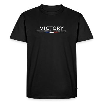 Victory EVERY SUCCESS HAS A NAME KEEP TRYING V2 - Men's Premium Organic T-Shirt - black - Front - Nico (187cm)