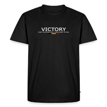 Victory EVERY SUCCESS HAS A NAME KEEP TRYING BELGE - Men's Premium Organic T-Shirt - black - Front - Nico (187cm)