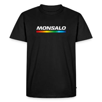 MONSALO – Détournement humoristique logo Salomon - T-shirt Premium bio Homme - noir - Devant - Nico (187cm)