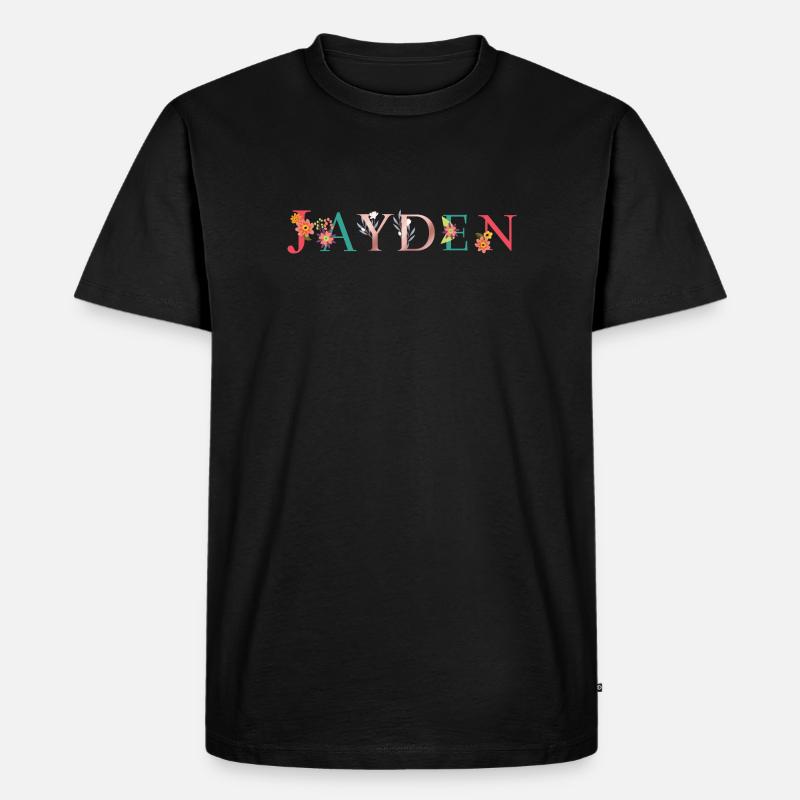 JAYDEN Namenskunst mit gestickten Blumen - Männer Premium Bio T-Shirt - Schwarz
