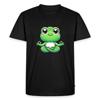 Grenouille détendue faisant du yoga et de la méditation - T-shirt Premium bio Homme - noir - Devant - Nico (187cm)
