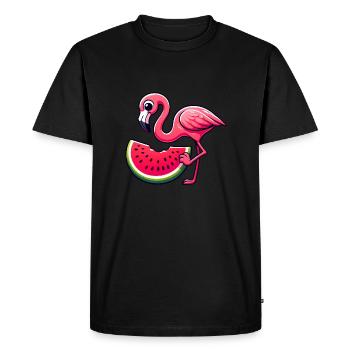 Flamant rose mignon avec un style de dessin animé de pastèque - T-shirt Premium bio Homme - noir - Devant - Nico (187cm)