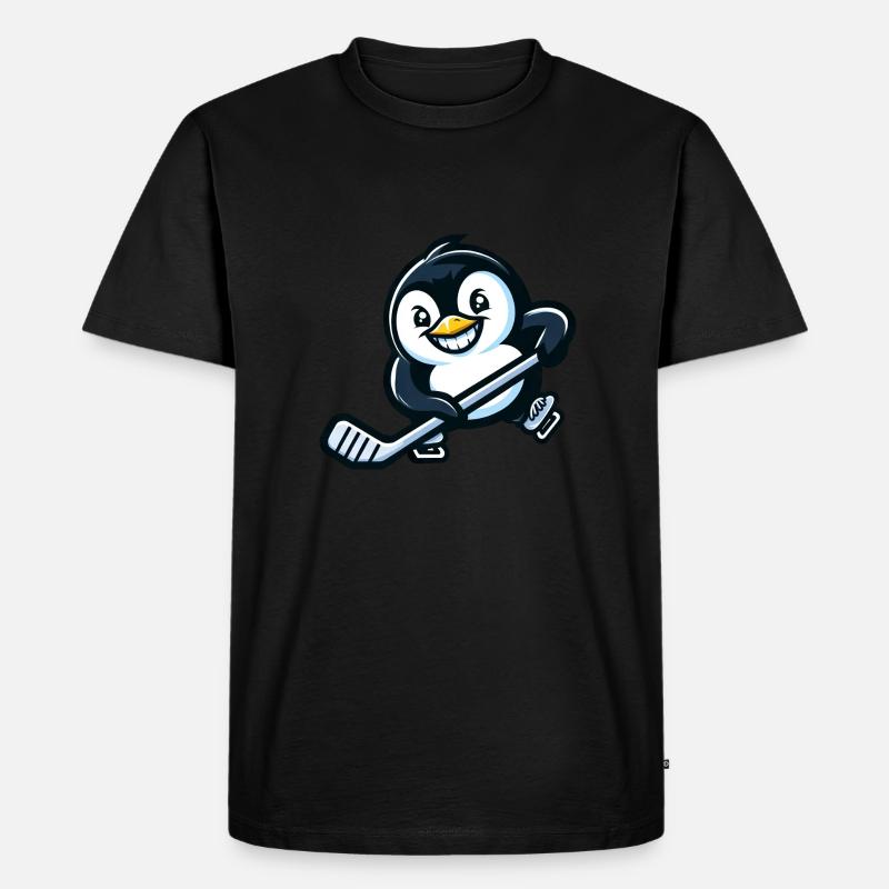 Cooler Pinguin Eishockey - Männer Premium Bio T-Shirt - Schwarz