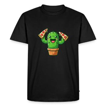 Cactus Kawaii Pizza Mignon Amateur De Pizza - T-shirt Premium bio Homme - noir - Devant - Nico (187cm)