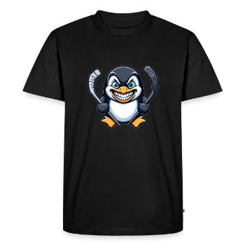 Cool Penguin Ice Hockey Player - Men's Premium Organic T-Shirt - black - Front - Nico (187cm)