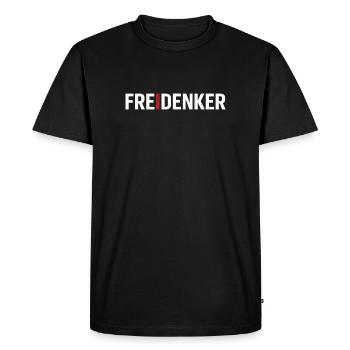 Libre-penseurs – Déclaration typographique forte - T-shirt Premium bio Homme - noir - Devant - Nico (187cm)