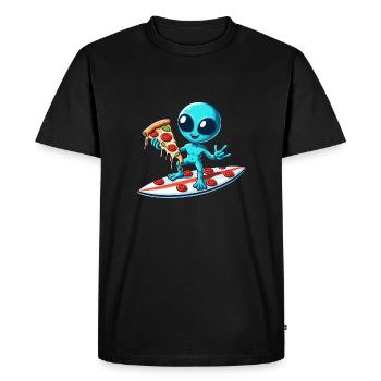 Surfeur extraterrestre cool avec pizza - T-shirt Premium bio Homme - noir - Devant - Nico (187cm)