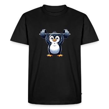 Cute Penguin Fitness Dumbbell Cartoon - Men's Premium Organic T-Shirt - black - Front - Nico (187cm)