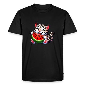 Chat Bengal Avec Pastèque Fruité Drôle - T-shirt Premium bio Homme - noir - Devant - Nico (187cm)