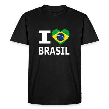 J'aime Brasil / coeur avec des armoiries / drapeau - T-shirt Premium bio Homme - noir - Devant - Nico (187cm)