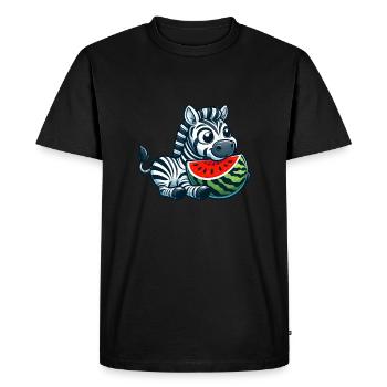 Zebra with watermelon fruity funny - Men's Premium Organic T-Shirt - black - Front - Nico (187cm)