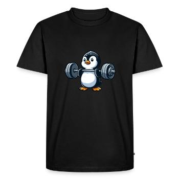 Strong Penguin: Dumbbell Workout - Men's Premium Organic T-Shirt - black - Front - Nico (187cm)