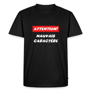 attention mauvais caractère - T-shirt Premium bio Homme - noir - Devant - Nico (187cm)