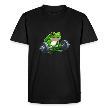 Strong frog while lifting weights - Men's Premium Organic T-Shirt - black - Front - Nico (187cm)