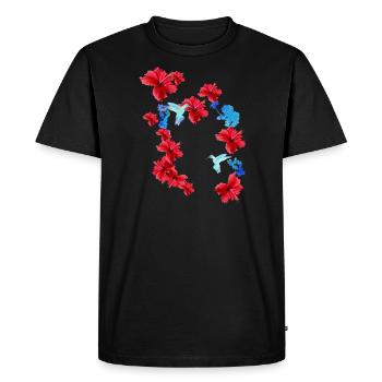hibiscus,fleurs,fleurs,fleurs,colibri,floral - T-shirt Premium bio Homme - noir - Devant - Nico (187cm)