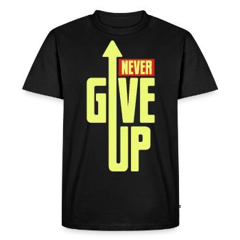 Never give up - Mut & Kraft schenken, Motivation - Männer Premium Bio T-Shirt - Schwarz - Vorne - Nico (187cm)