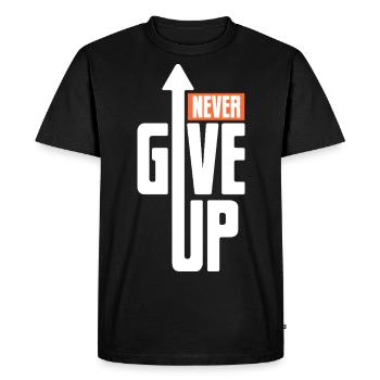Never give up - Motivation Mut Kraft - Männer Premium Bio T-Shirt - Schwarz - Vorne - Nico (187cm)