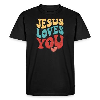 God Jesus Christ loves you loves you Bible Verse - Men's Premium Organic T-Shirt - black - Front - Nico (187cm)