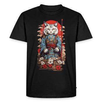 Chat Samouraï Rétro Japon Esthétique Chat Design - T-shirt Premium bio Homme - noir - Devant - Nico (187cm)