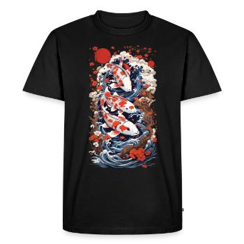 Ukiyo-E Koi Carp Art Retro Japan Design Style - Men's Premium Organic T-Shirt - black - Front - Nico (187cm)