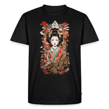 Retro Geisha Popart Japan Art Style - Men's Premium Organic T-Shirt - black - Front - Nico (187cm)