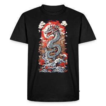 Dragon asiatique Ukiyo-E Vintage Art - T-shirt Premium bio Homme - noir - Devant - Nico (187cm)