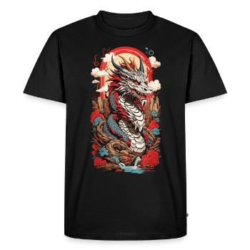 Ukiyo-E Dragon Design Streetwear Rétro Japon - T-shirt Premium bio Homme - noir - Devant - Nico (187cm)