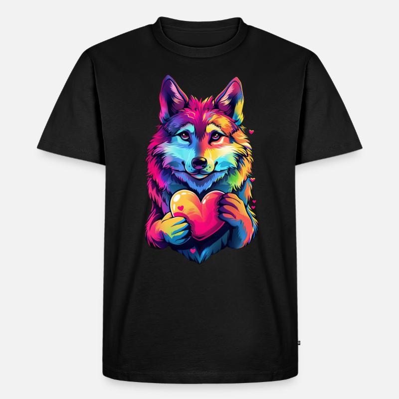 Wolf - Männer Premium Bio T-Shirt - Schwarz