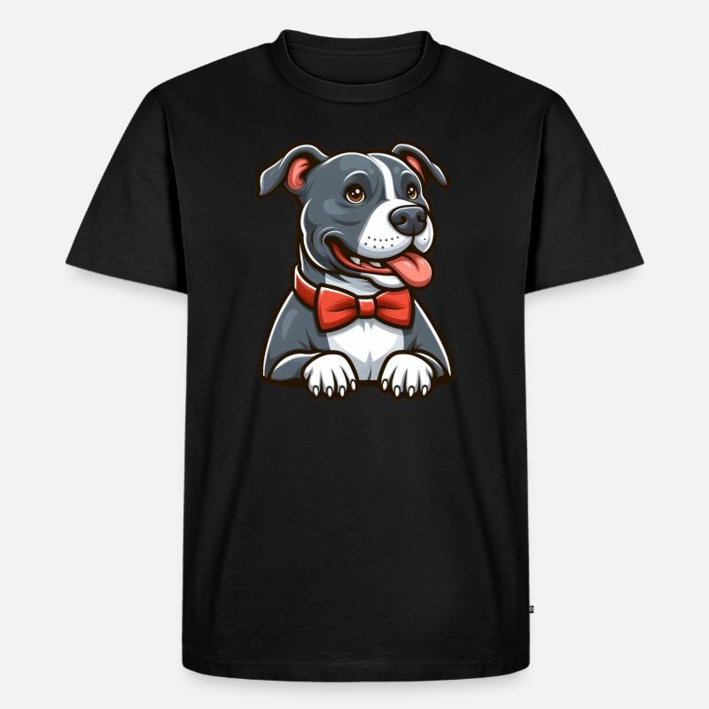 Pitbull mit Fliege - Männer Premium Bio T-Shirt - Schwarz