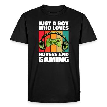Gamer et Chevaux : Jeux Vidéo et Aventure Équestre - T-shirt Premium bio Homme - noir - Devant - Nico (187cm)