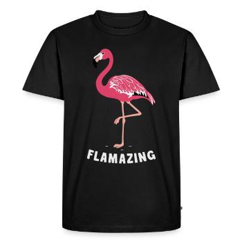Flamant rose animal - T-shirt Premium bio Homme - noir - Devant - Nico (187cm)