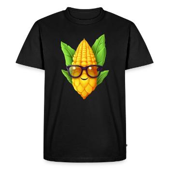Maïs kawaii avec lunettes nerd: Cobsmart - T-shirt Premium bio Homme - noir - Devant - Nico (187cm)