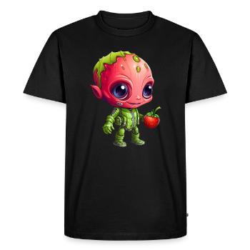 Strawberry Alien: Green & Red in Interaction - Men's Premium Organic T-Shirt - black - Front - Nico (187cm)