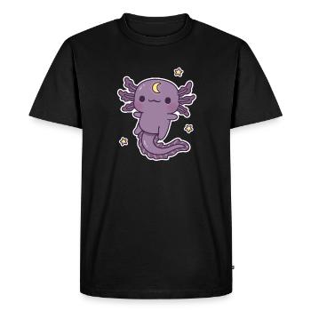 Mignon Axolotl noir avec symbole de croissant de lune - T-shirt Premium bio Homme - noir - Devant - Nico (187cm)