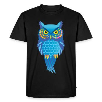 Hibou bleu, oiseau coloré frappant - T-shirt Premium bio Homme - noir - Devant - Nico (187cm)