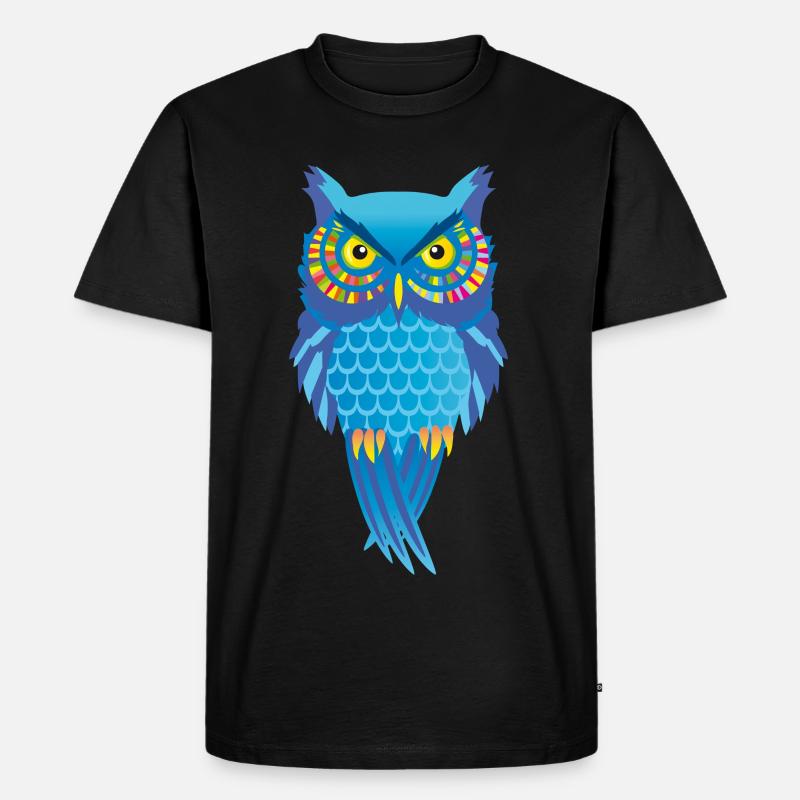 Eule blau, bunt Vogel auffallend - Männer Premium Bio T-Shirt - Schwarz
