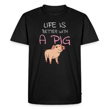 PIG OWNER / PIG FARMER: Life With A Pig - Men's Premium Organic T-Shirt - black - Front - Nico (187cm)