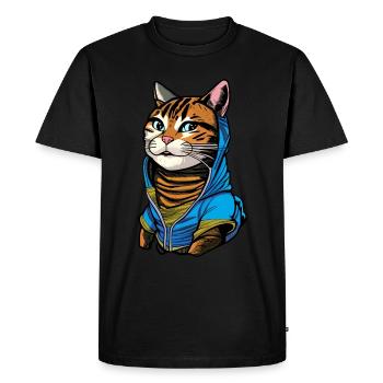 Cool illustration of a cat with hoodie - Men's Premium Organic T-Shirt - black - Front - Nico (187cm)