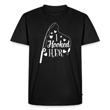 Fishing Couple I Hooked Her Fisherman Married Gift - Men's Premium Organic T-Shirt - black - Front - Nico (187cm)