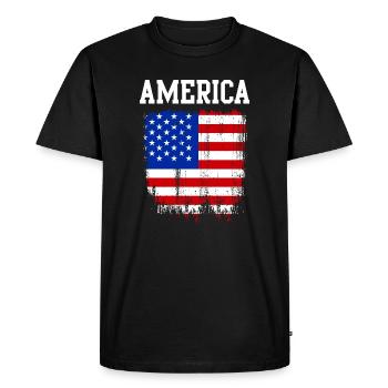Distressed American Flag Graphic - Men's Premium Organic T-Shirt - black - Front - Nico (187cm)