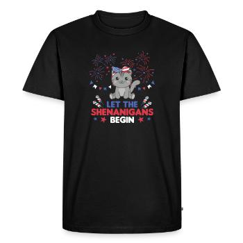Joyeux 4ème chat mignon avec feux d’artifice Amérique - T-shirt Premium bio Homme - noir - Devant - Nico (187cm)