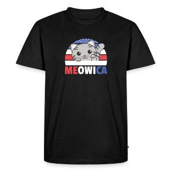 Cat for the fourth of July USA flag Meowica - Men's Premium Organic T-Shirt - black - Front - Nico (187cm)