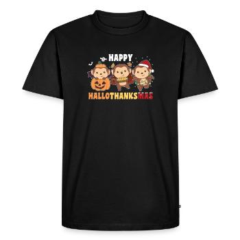 Joyeux Singes de Noël de Hallothanksma - T-shirt Premium bio Homme - noir - Devant - Nico (187cm)