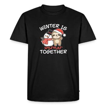 Sloth Winter is warmer together snowman - Men's Premium Organic T-Shirt - black - Front - Nico (187cm)