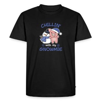 Pig chillin with my snowmie snowman - Men's Premium Organic T-Shirt - black - Front - Nico (187cm)